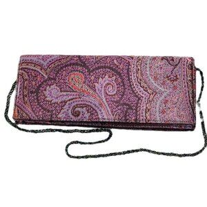 Ann Taylor Purple Paisley Jacquard Evening Clutch With Chain Strap